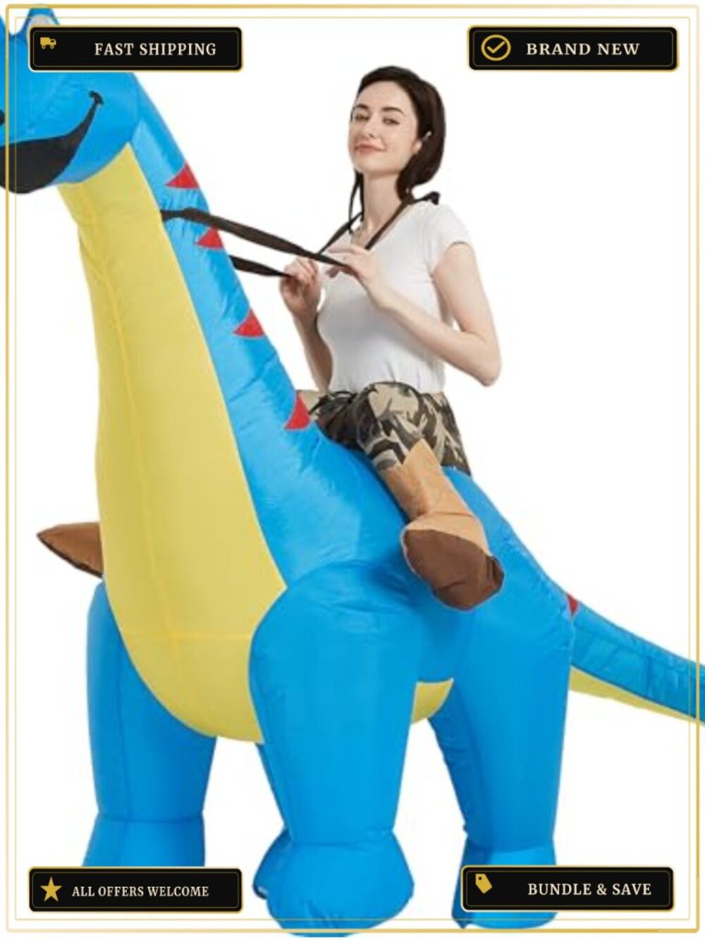 Inflatable Dinosaur Costume Adult One Size Diplodocus Blow Up Suit Halloween